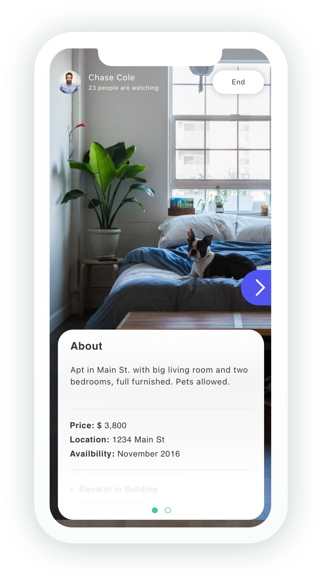 Apartment details during live stream